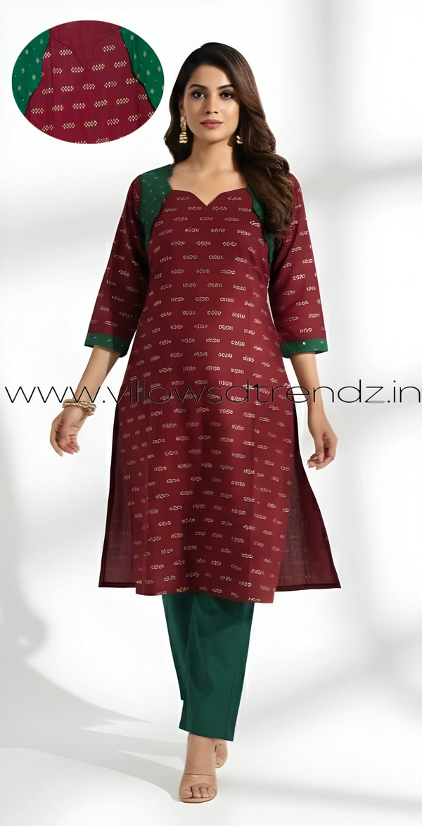 Ruthvi Ethnics Kurti Set With Designer Neck Pattern|Raw Silk Kurti with Pant and khadi Cotton Silk Shawl|Maroon | RS58003 - 2XL, Maroon