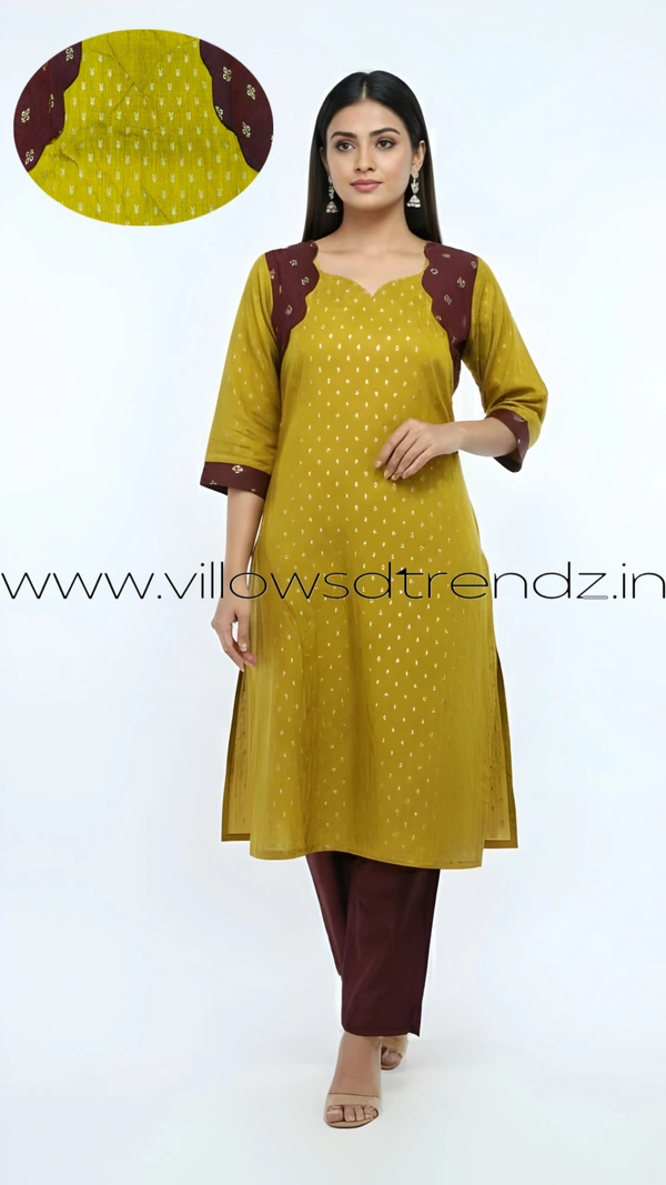 Ruthvi Ethnics Kurti Set With Designer Neck Pattern|Raw Silk Kurti with Pant and khadi Cotton Silk Shawl|Mustered Yellow | RS58005 - L, Mustered Yellow