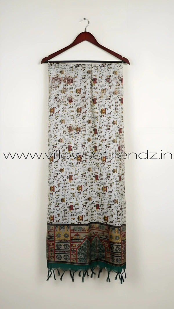 Ruthvi Ethnics Kurti Set With Designer Neck Pattern|Raw Silk Kurti with Pant and khadi Cotton Silk Shawl|Green | RS580011 - M, Green