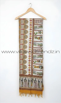 Ruthvi Ethnics Kurti Set With Designer Neck Pattern|Raw Silk Kurti with Pant and khadi Cotton Silk Shawl|Brown| RS58002 - M, Brown