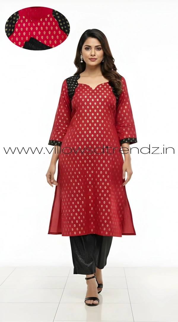 Ruthvi Ethnics Kurti Set With Designer Neck Pattern|Raw Silk Kurti with Pant and khadi Cotton Silk Shawl|Red | RS58006 - 2xl, Red