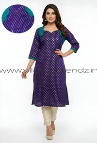 Ruthvi Ethnics Kurti Set With Designer Neck Pattern|Raw Silk Kurti with Pant and khadi Cotton Silk Shawl|Violet | RS58008 - M, Violet