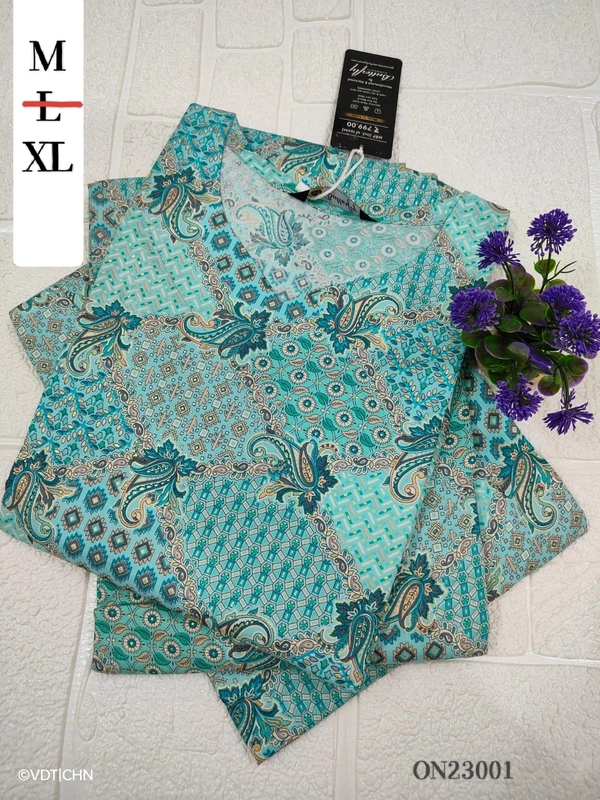 Twill Blue Kurti with Side Slit ON23001 - XL, Blue
