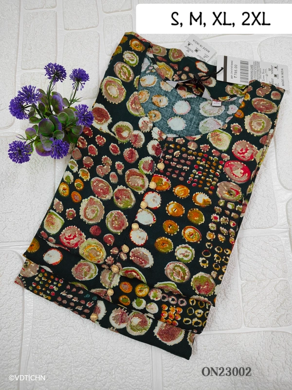 Twill Blue Kurti with Side Slit ON23002 - 2XL, Black