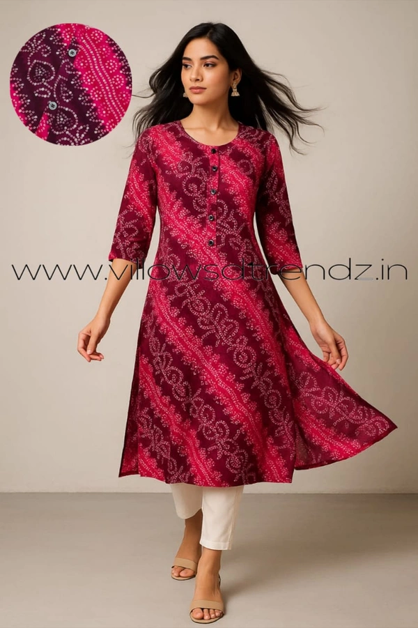 Twill Blue Kurti with Side Slit ON23004 - Maroon With Pink, XL