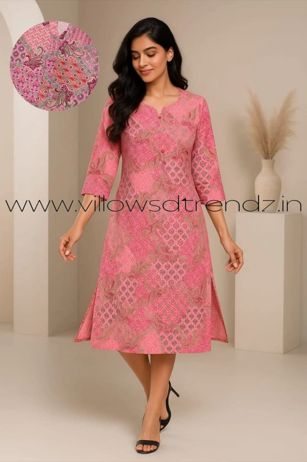 Twill Blue Kurti with Side Slit ON23005 - Pink, XL