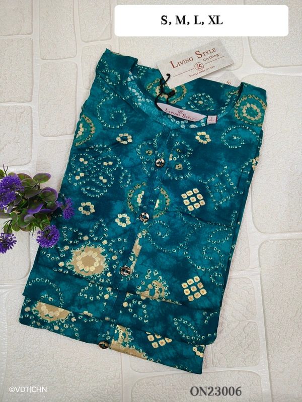 Twill Blue Kurti with Side Slit ON23006 - XL, Peacock Green