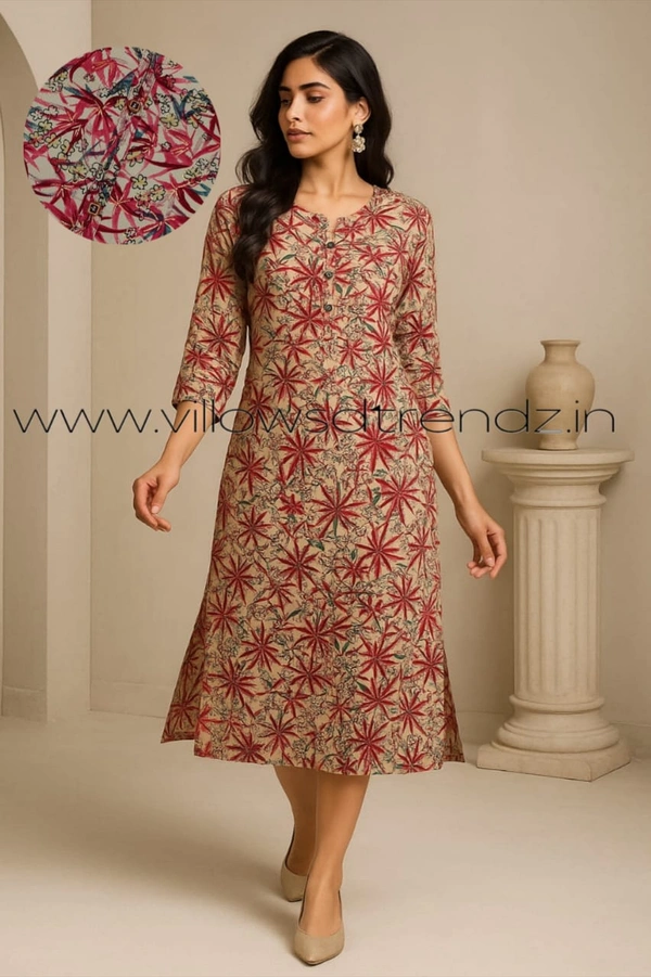 Twill Blue Kurti with Side Slit ON23007 - Red, M
