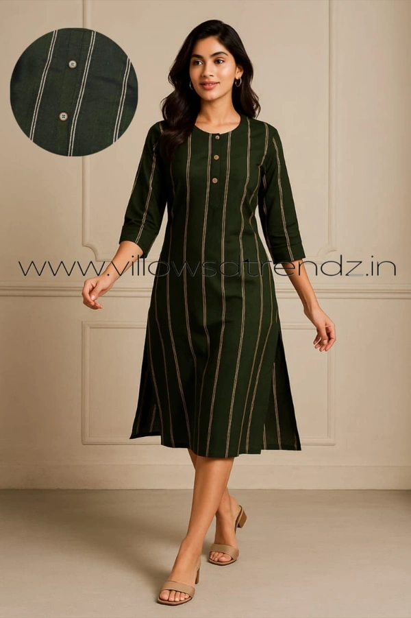 Twill Blue Kurti with Side Slit ON23010 - Green, 2XL