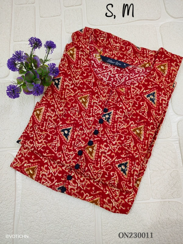 Twill Blue Kurti with Side Slit ON23011 - M, Red
