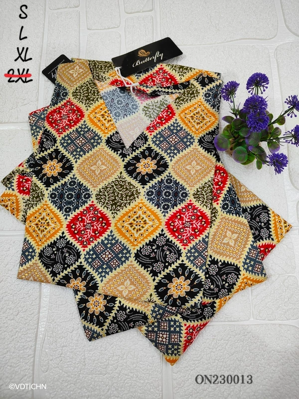 Twill Blue Kurti with Side Slit ON23013 - XL, Multi Colour