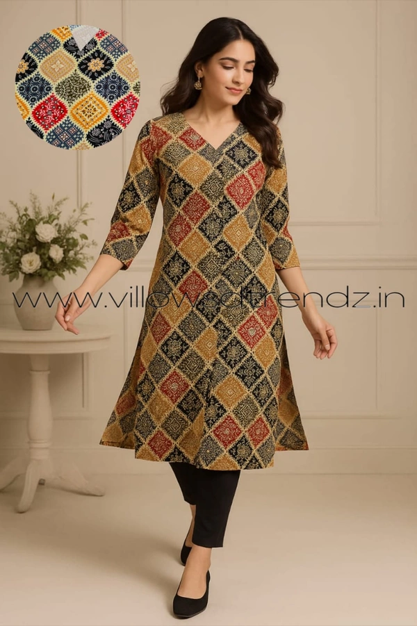 Twill Blue Kurti with Side Slit ON23013 - Multi Colour, S