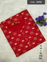 Twill Blue Kurti with Side Slit ON596 - Red, XL