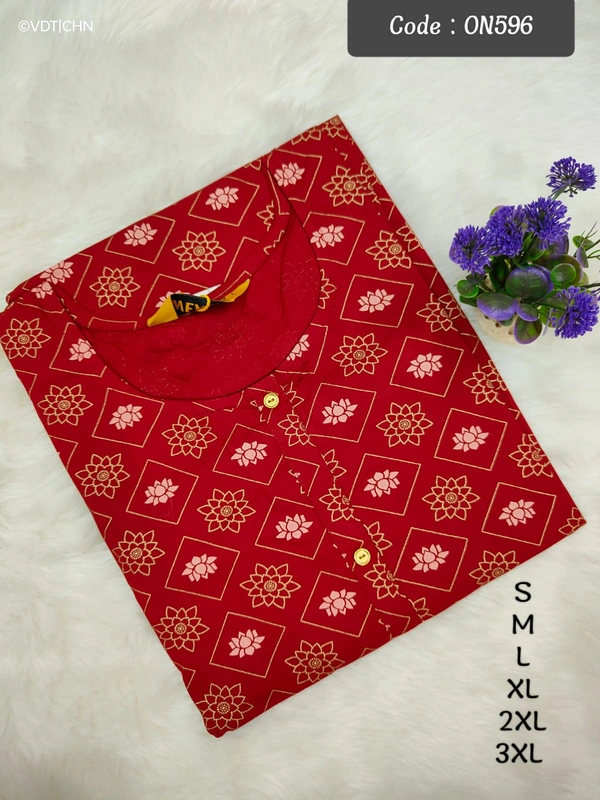 Twill Blue Kurti with Side Slit ON596 - 2XL, Red