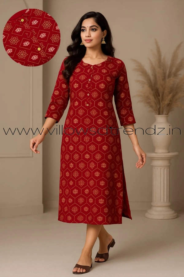 Twill Blue Kurti with Side Slit ON596 - Red, XL