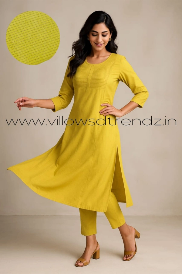 Twill Blue Kurti with Side Slit ON600 - Yellow, 2XL