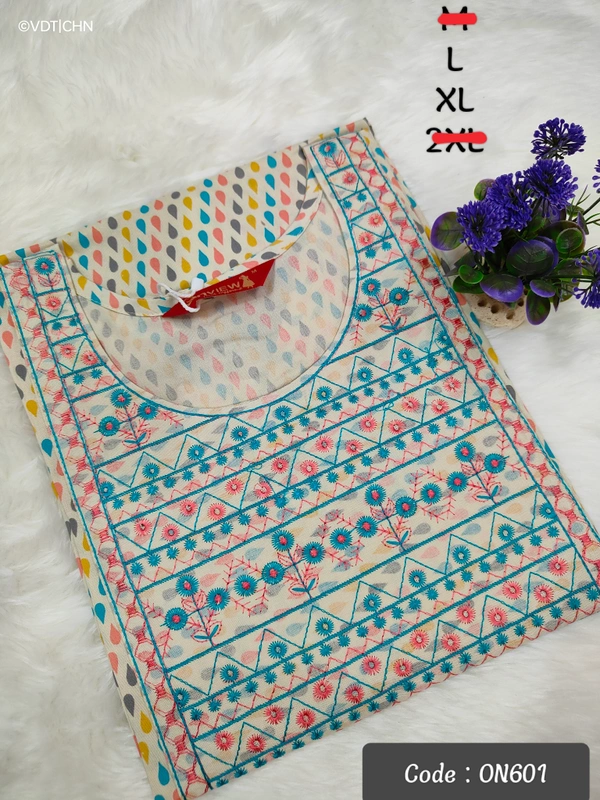 Twill Blue Kurti with Side Slit ON601 - L, Multi