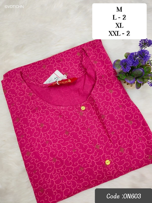 Twill Blue Kurti with Side Slit ON603 - 2XL, Pink