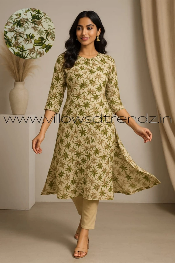 Twill Blue Kurti with Side Slit ON604 - Green, XL