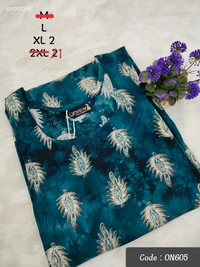 Twill Blue Kurti with Side Slit ON605 - Blue, L
