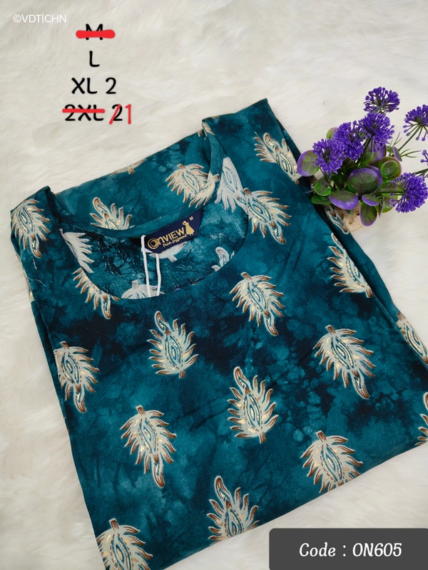 Twill Blue Kurti with Side Slit ON605 - XL, Blue