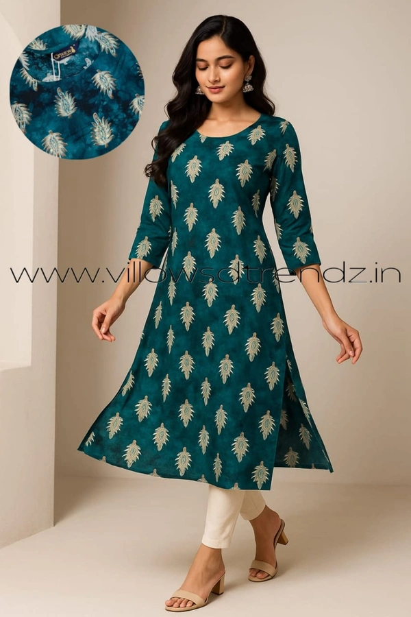 Twill Blue Kurti with Side Slit ON605 - Blue, L