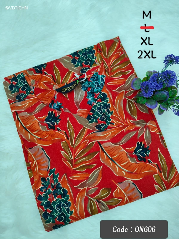Twill Blue Kurti with Side Slit ON606 - XL, Red