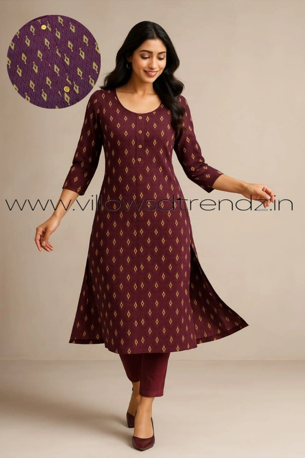 Twill Blue Kurti with Side Slit ON607 - Purple, 2XL