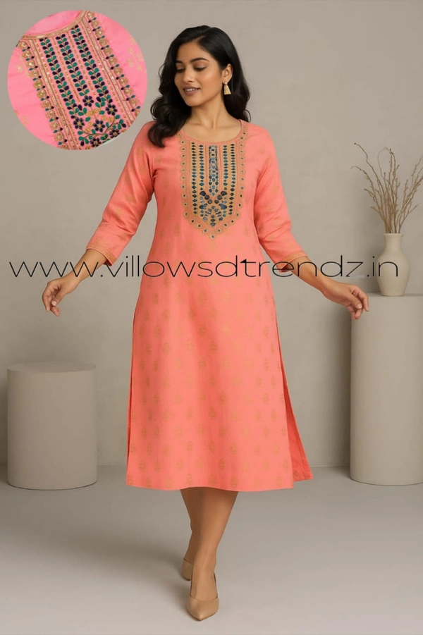 Twill Blue Kurti with Side Slit ON608 - Pink, L