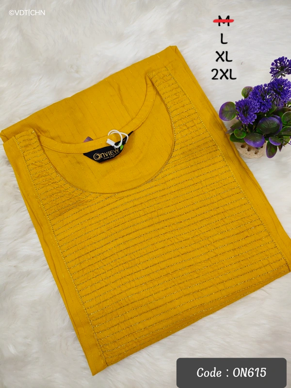 Twill Blue Kurti with Side Slit ON615 - XL, Yellow