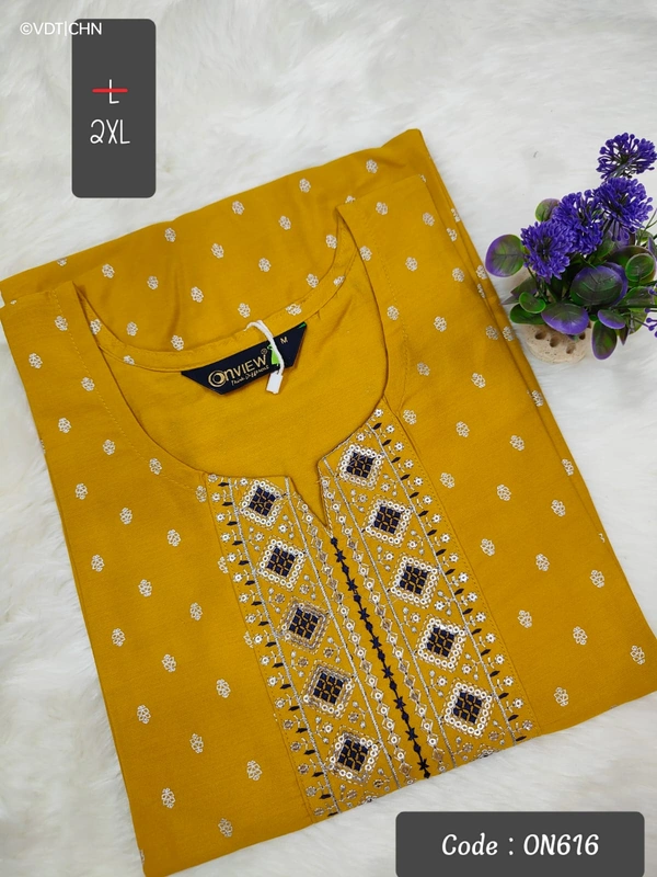 Twill Blue Kurti with Side Slit ON616 - 2XL, Mustered Yellow