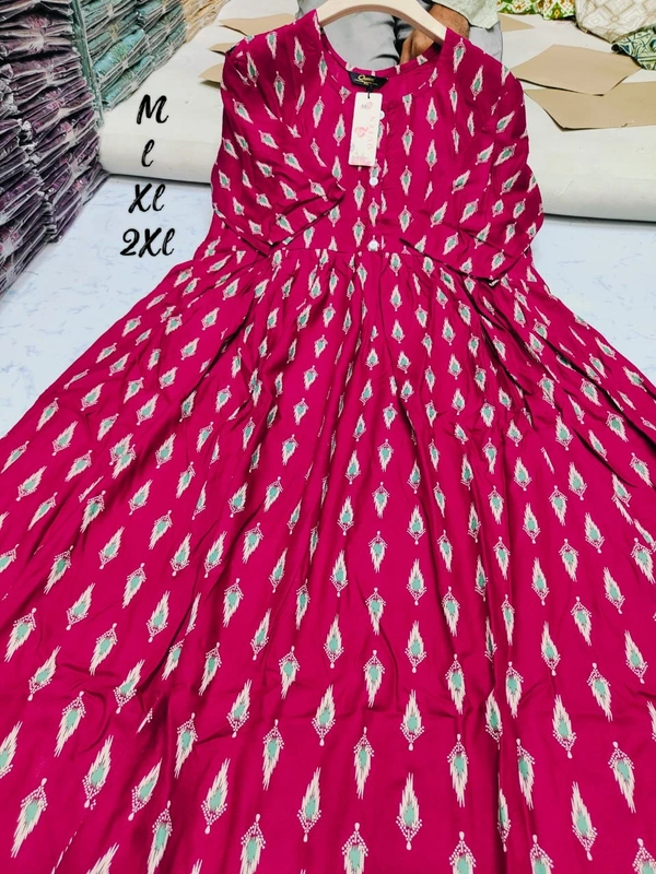Liva Queen Leaf  Printed Merun Umbrella Kurti UM823 - L, Merun