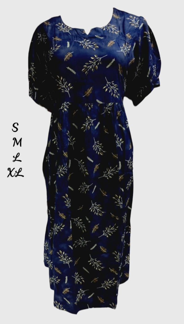Liva Queen Leaf Printed Navy Blue Umbrella Kurti UM827 - XL, Navy Blue