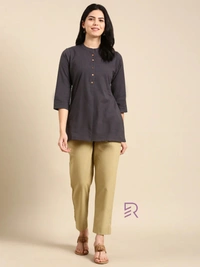 Ruthvi Ethnics Linen Cotton Kurti Pants KP23225303 - M, Chikku