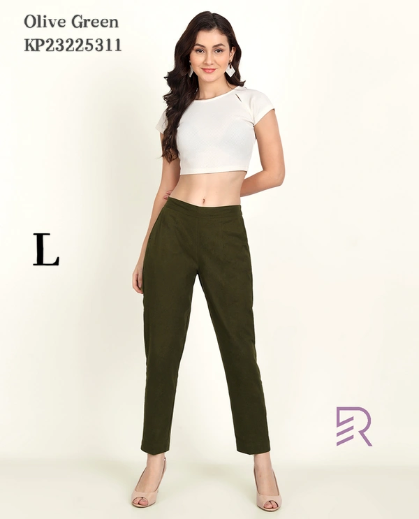 Ruthvi Ethnics Linen Cotton Kurti Pants KP23225311 - 4XL, Olive Green