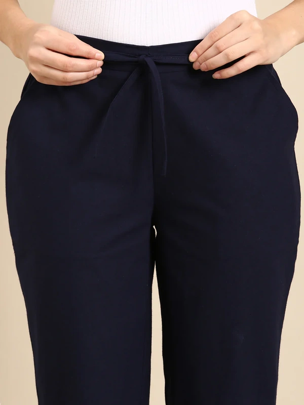 Ruthvi Ethnics Linen Cotton Kurti Pants KP23225313 - L, Navy Blue