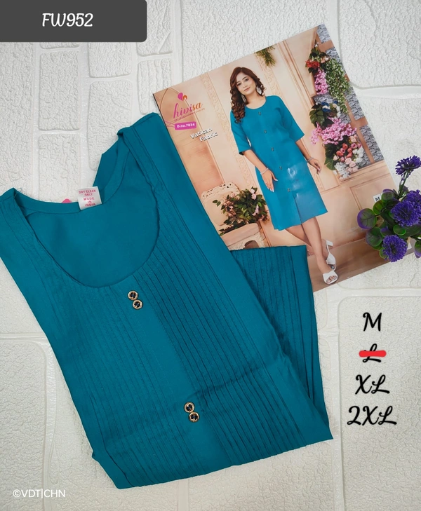 Hanshita Linen Zari Kurti FW952 - M, Peacock Blue