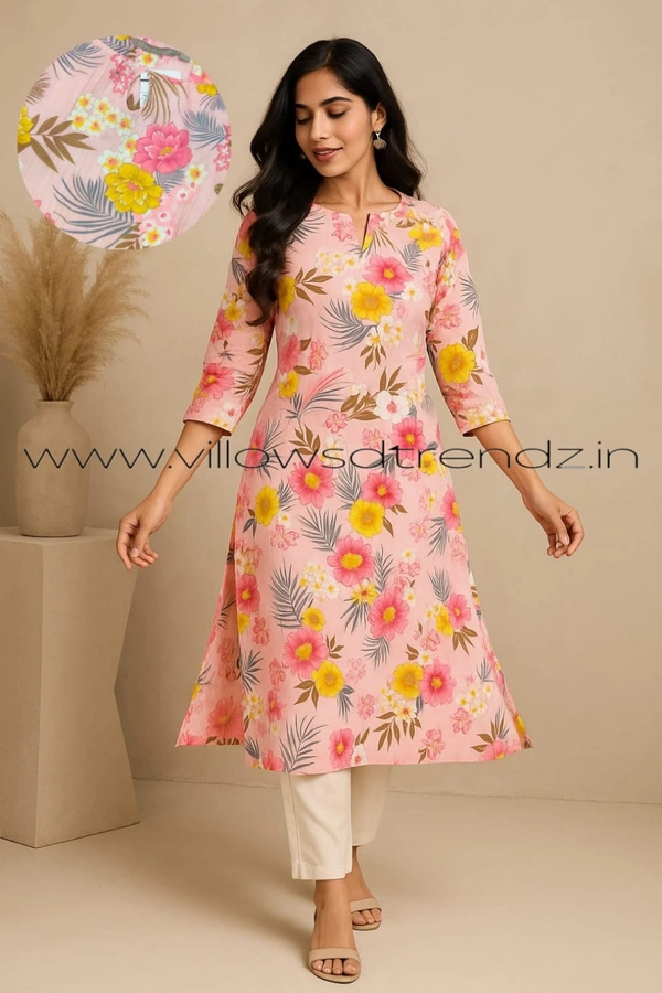 Hanshita Linen Zari Kurti HLZ1250 - Pink, L