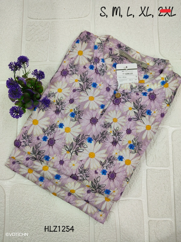 Hanshita Linen Zari Kurti HLZ1254 - XL, Lavender