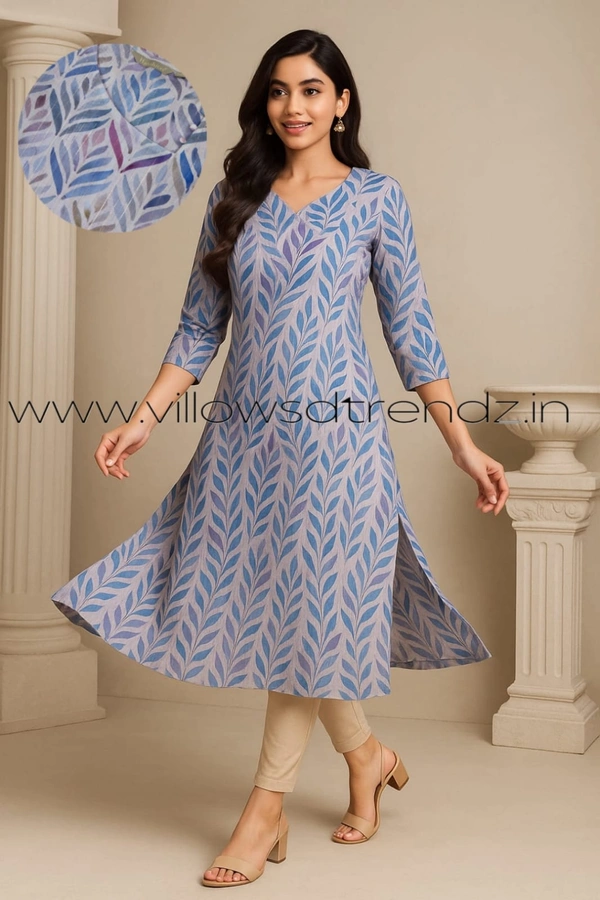 Hanshita Linen Zari Kurti HLZ1256 - Blue, L