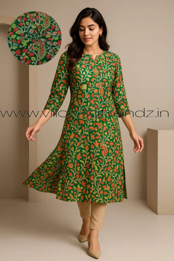 Hanshita Linen Zari Kurti HLZ1258 - Green, L