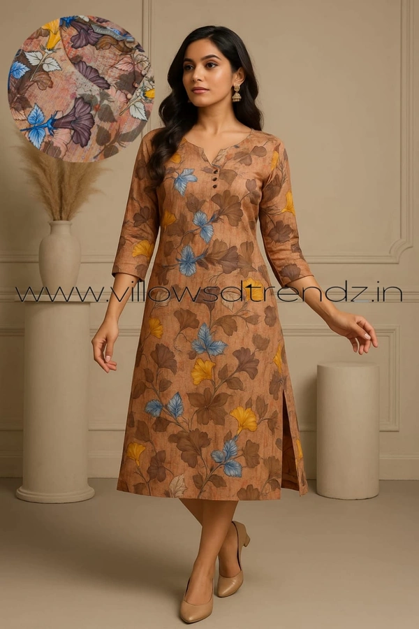 Hanshita Linen Zari Kurti HLZ1262 - Brown, S