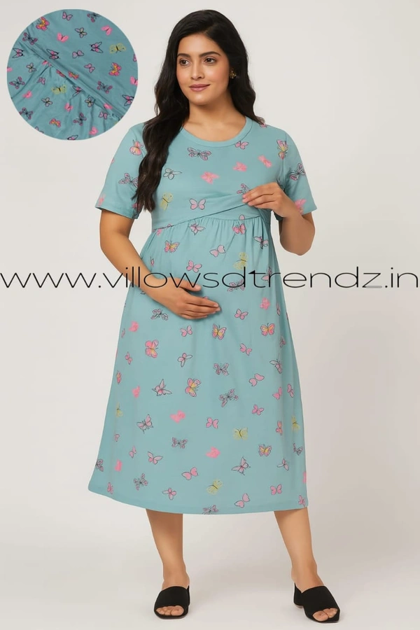 Smurf Finds Maternity Feeding Lounge Wear | Pullup Gown| Zipless| Full Length| 52 inches height|Lite Blue | MGF310057 - XL, Lite Blue