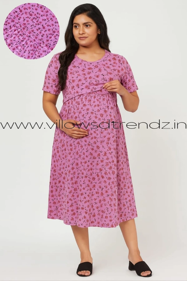 Smurf Finds Maternity Feeding Lounge Wear | Pullup Gown| Zipless| Full Length| 52 inches height|Pink | MGF310058 - 2XL, Pink