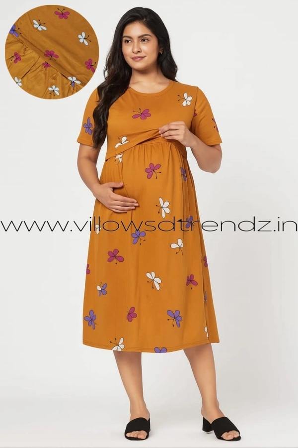Smurf Finds Maternity Feeding Lounge Wear | Pullup Gown| Zipless| Full Length| 52 inches height|Brown | MGF310055 - XL, Brown