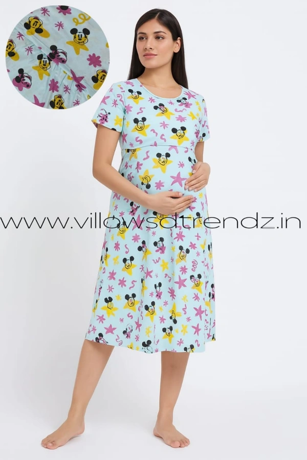Smurf Finds Maternity Feeding Lounge Wear | Pullup Gown| Zipless| Full Length| 52 inches height|Peach Green | MGF310061 - M, Peach Green