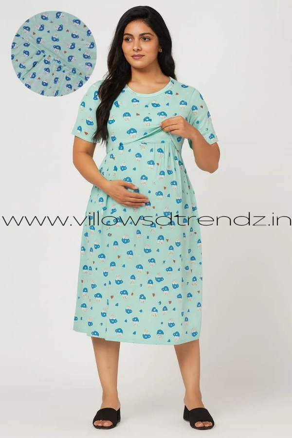 Smurf Finds Maternity Feeding Lounge Wear | Pullup Gown| Zipless| Full Length| 52 inches height|Peach Green | MGF310056 - 2XL, Peach Green