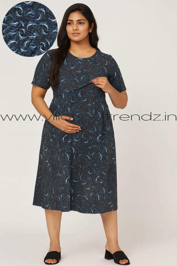 Smurf Finds Maternity Feeding Lounge Wear | Pullup Gown| Zipless| Full Length| 52 inches height| Blue | MGF310059 - L, Blue