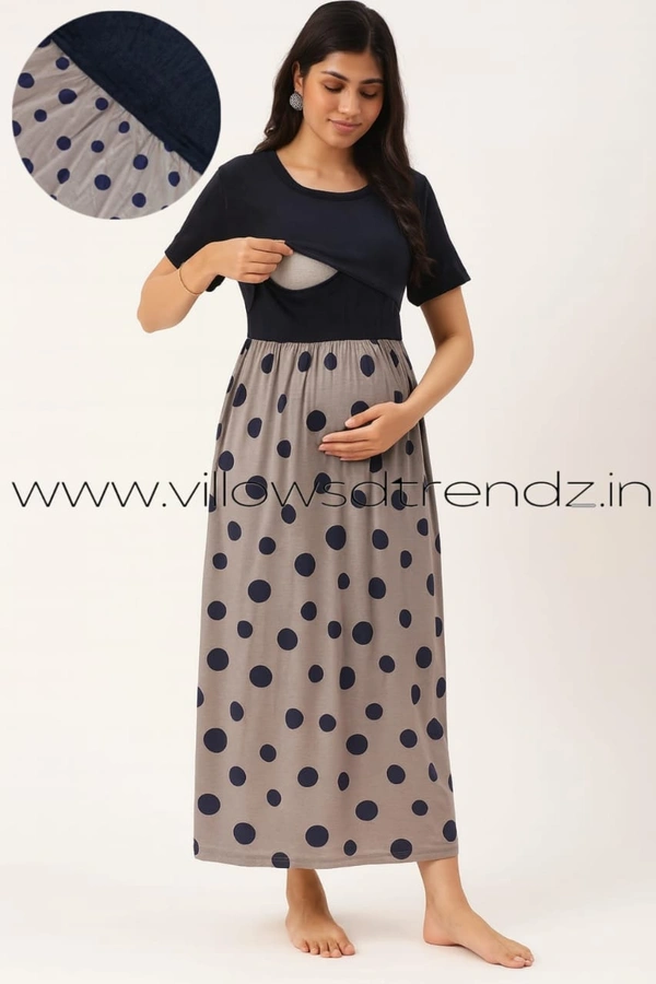 Smurf Finds Maternity Feeding Lounge Wear | Pullup Gown| Zipless| Full Length| 52 inches height| Grey | MGF310082 - M, Grey