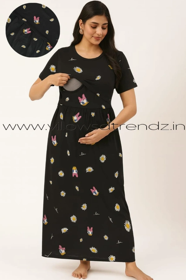 Smurf Finds Maternity Feeding Lounge Wear | Pullup Gown| Zipless| Full Length| 52 inches height| Black | MGF310087 - 2XL, Black